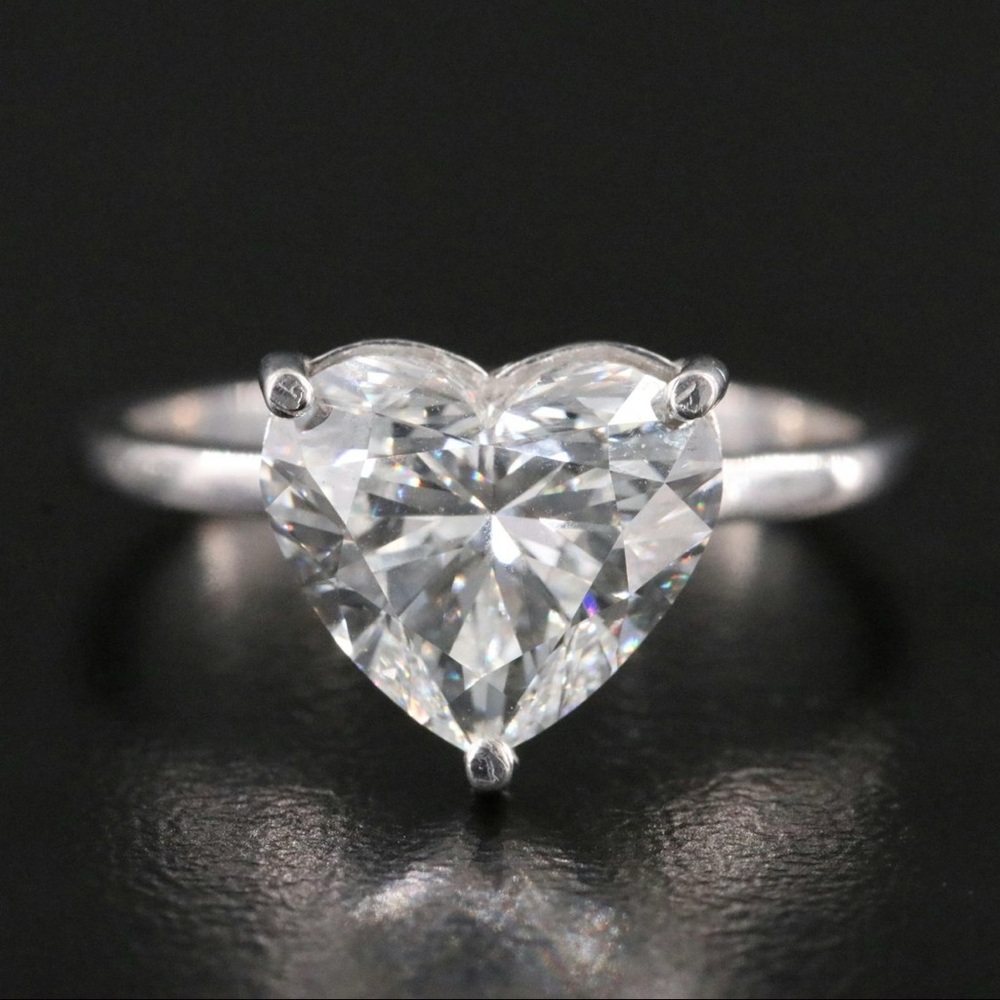 14K 3.04 CT Heart Solitaire Ring with Lab Grown IGI Report